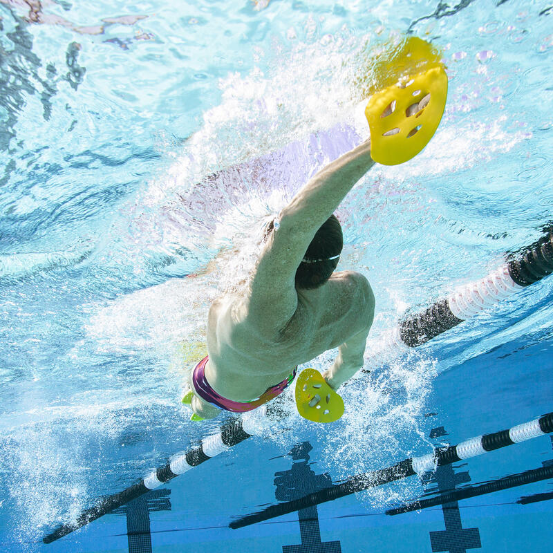 Palas de Técnica y Fuerza sin Gomas para Natación Finis Manta Paddle Amarillo