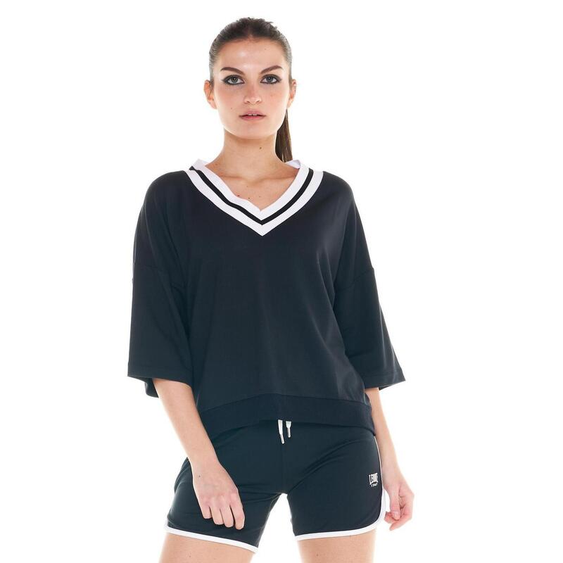 Sudadera de mujer con cuello de pico en blanco y negro