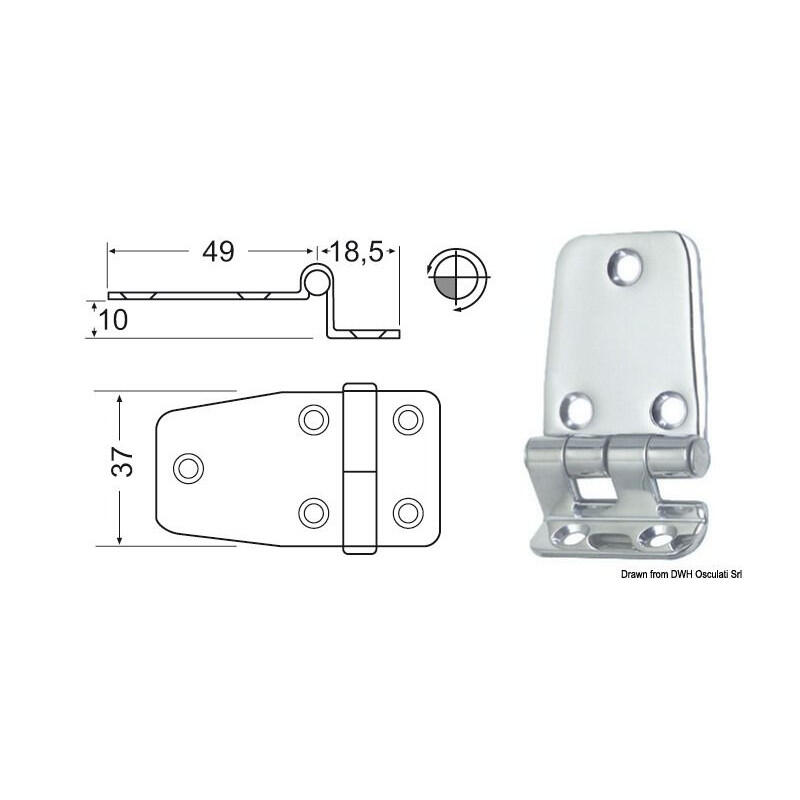 Charnière inox s avec porte à faux - 37 x 37 mm