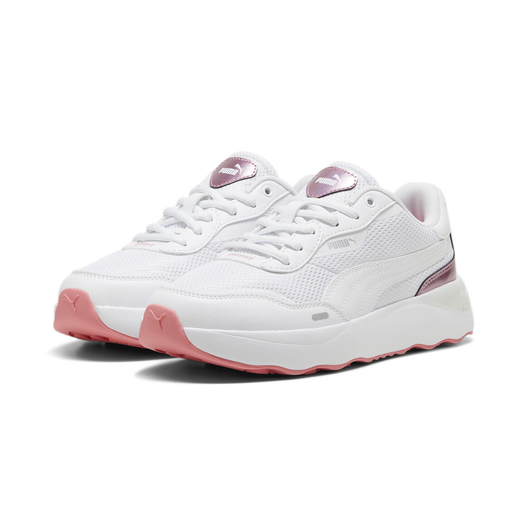 Puma - Sneakers Runtamed Girlpower Femme Puma White Silver Passionfruit Metallic Pink - Baskets - Blanc|gris|rose - Decathlon