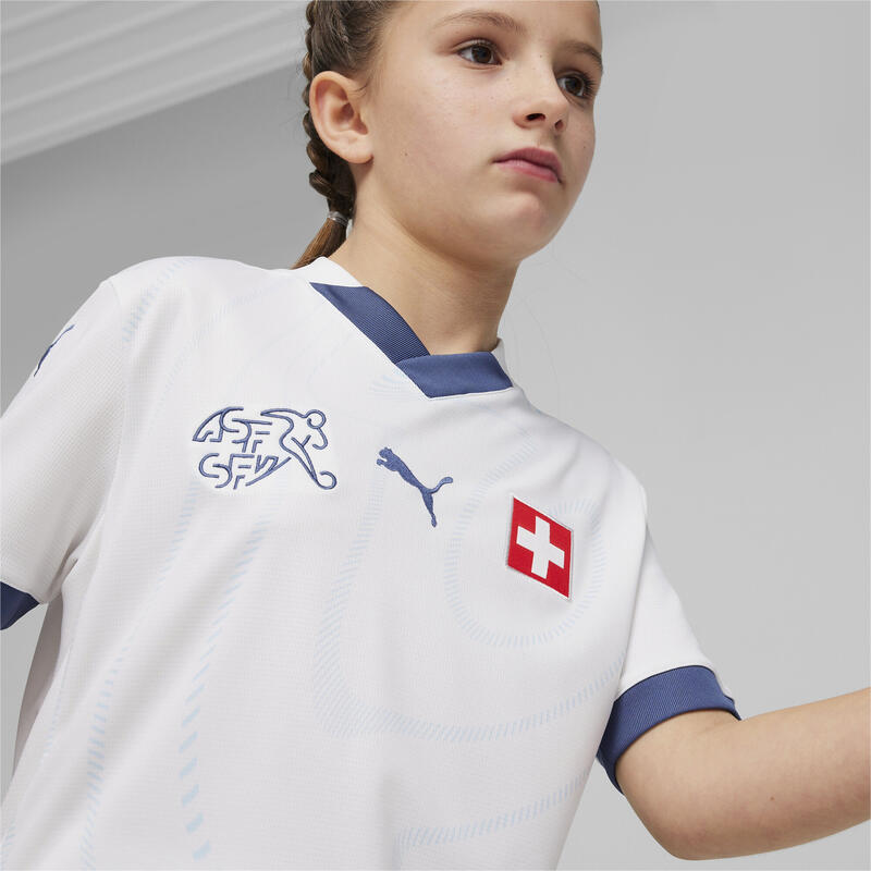 Camiseta de visitante de Suiza 2024 de fútbol Niño PUMA White Icy Blue