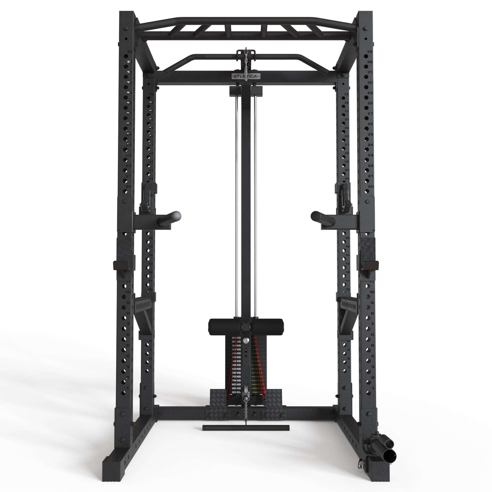 R7-Cyrax Power Rack | 90kg Steckgewichte | Latzug mit Legblocker 2/5