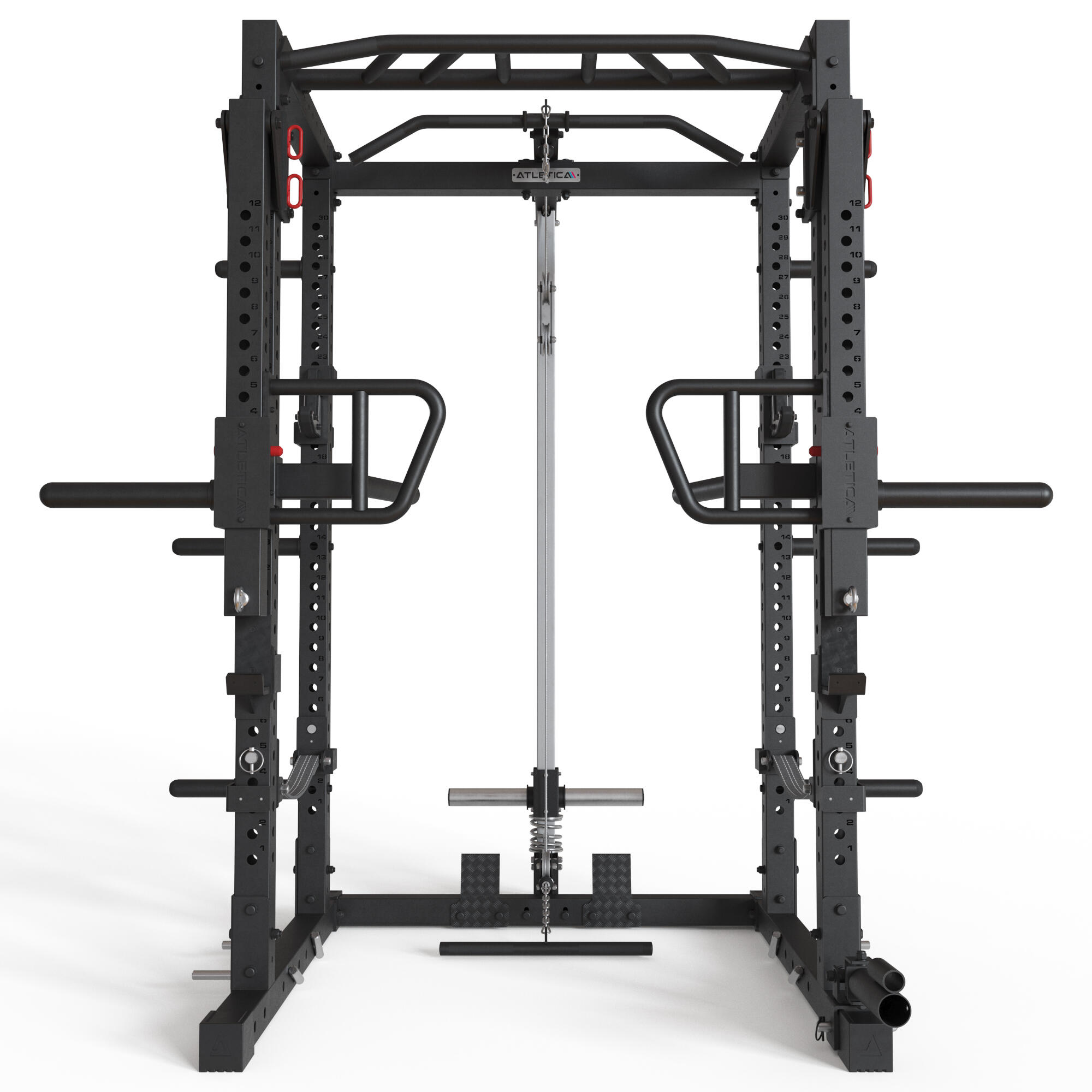 Cage à Squat ATLETICA R7 – 3 Hauteurs (187/203/223 Cm) – Tubes Acier 70x70 Mm – Bras Spotter & Crochets J Inclus – Pour Home Gym - 11