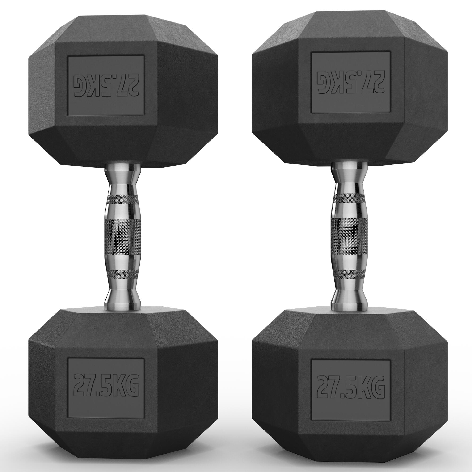 Hexagon Hantel Paar | 2 x 27.5kg | PVC Bezug | Langlebig | Geruchsarm 2/3