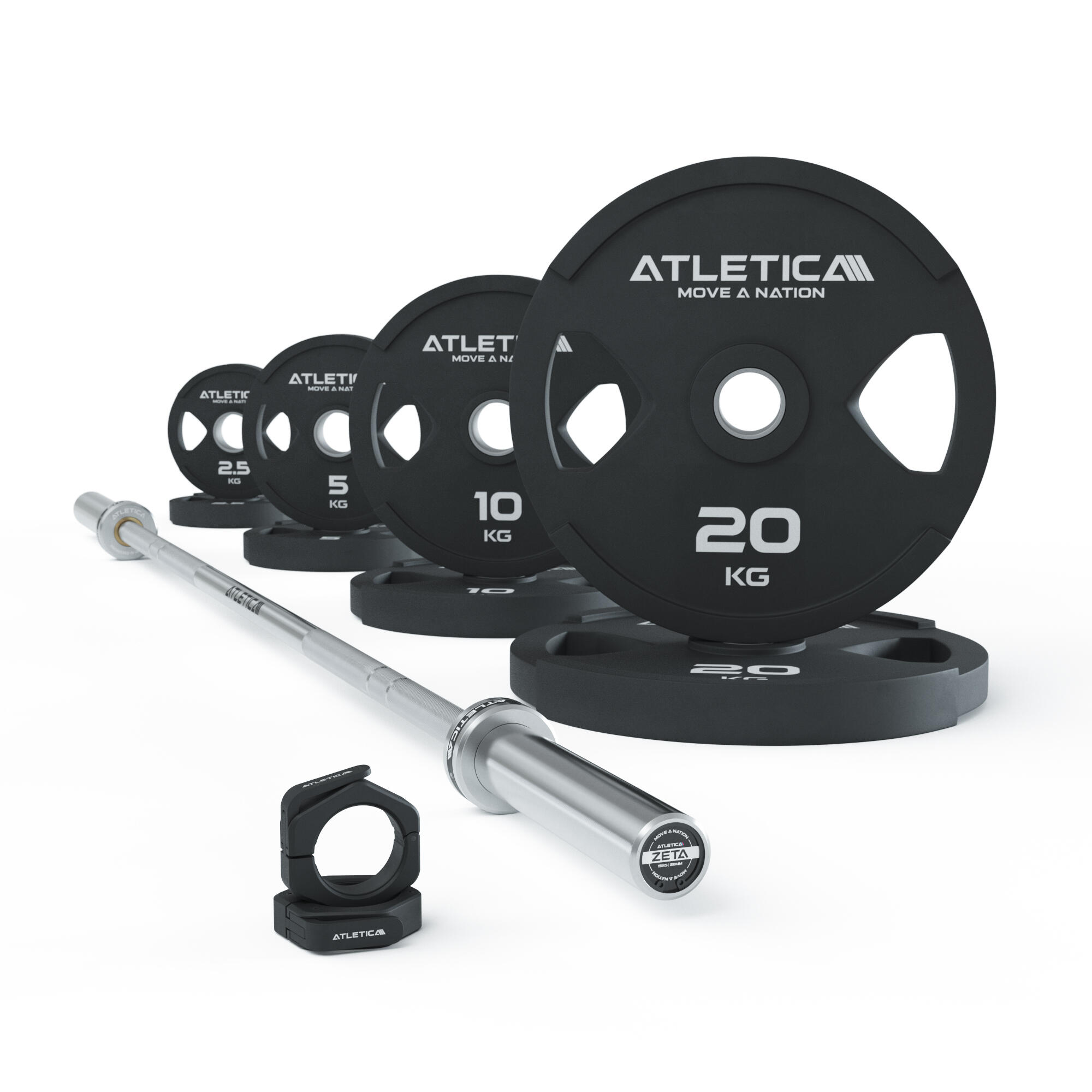 ATLETICA Langhantel Set | Zeta Space | 75kg Dual-Gripper Plates | Slim Collars