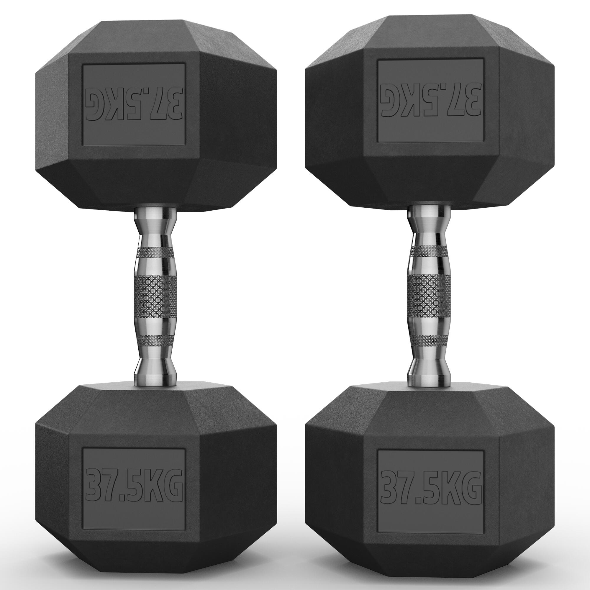 Hexagon Hantel Paar | 2 x 37.5kg | PVC Bezug | Langlebig | Geruchsarm 2/3