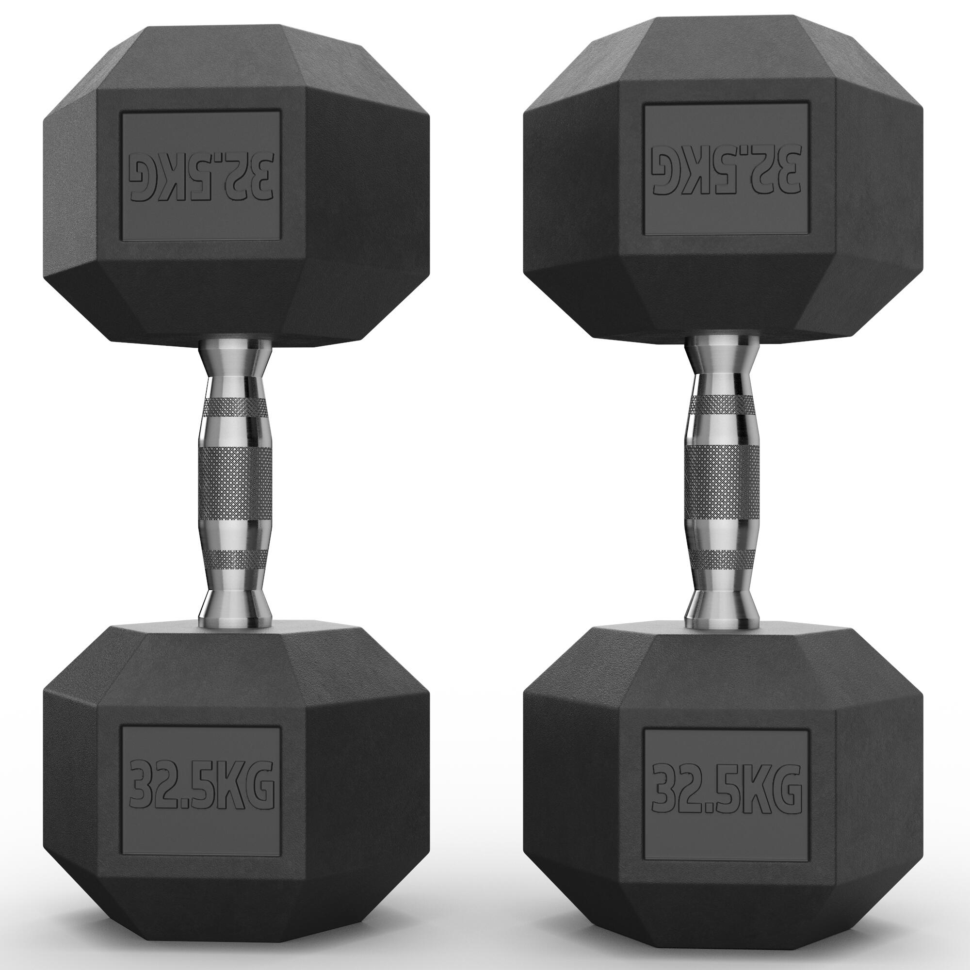 Hexagon Hantel Paar | 2 x 32.5kg | PVC Bezug | Langlebig | Geruchsarm 2/3