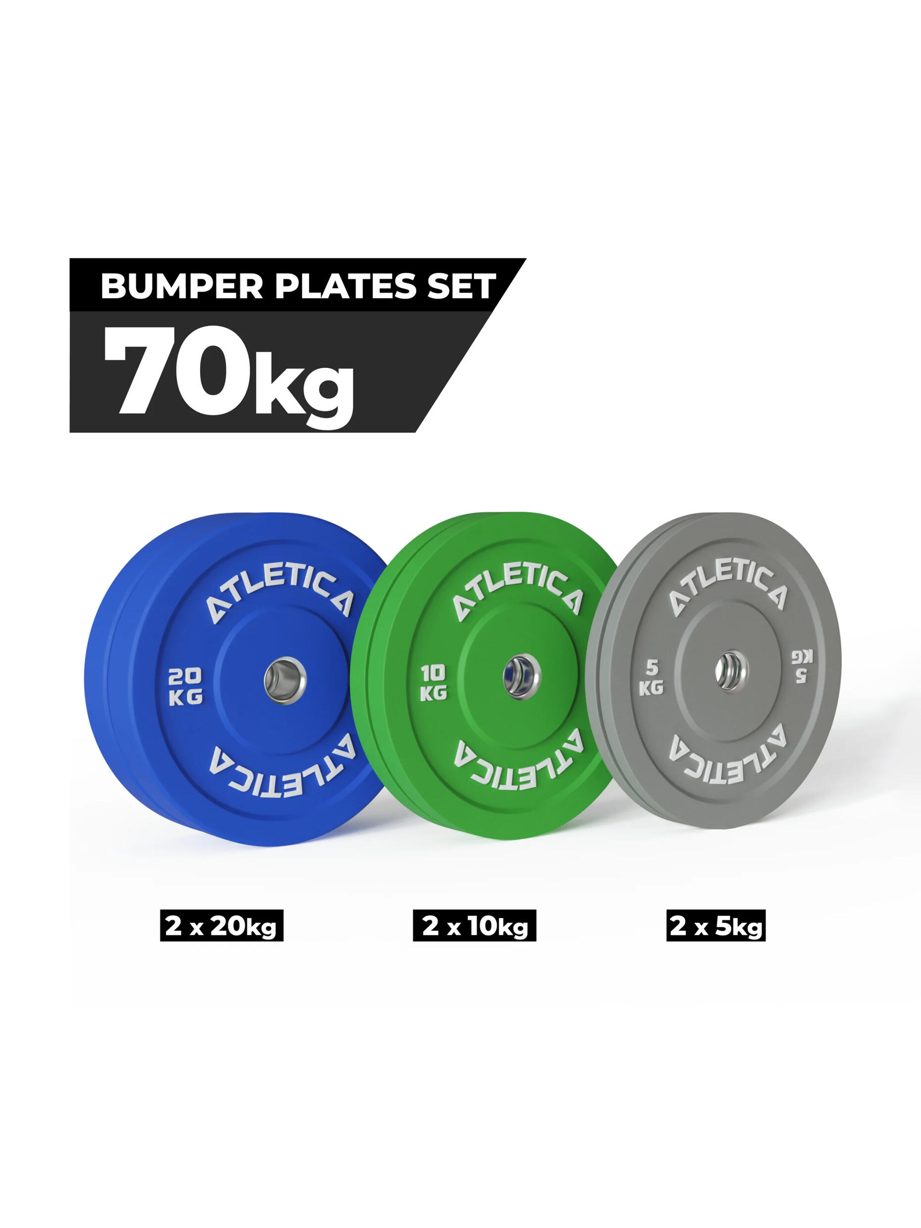 Color Bumper Plates Set | 70kg bestehend aus 2 x 5 kg ∣ 2 x 10 kg ∣ 2 x 20 kg 2/3