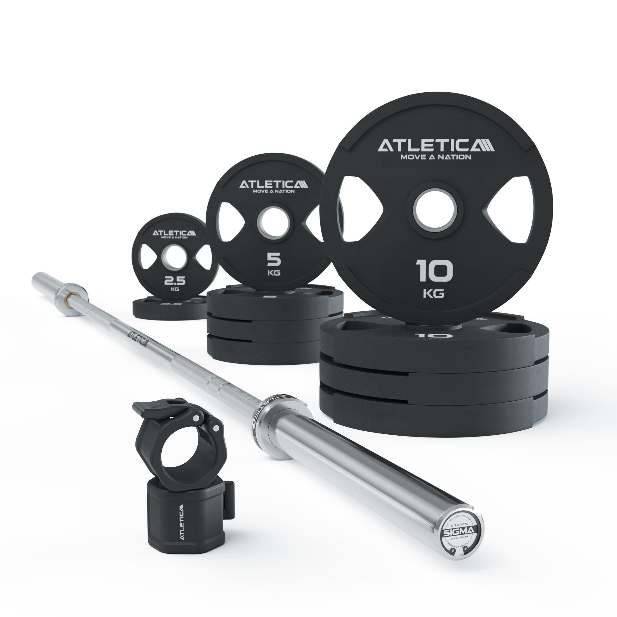 ATLETICA Langhantel Set | Sigma Starter | 65kg Dual-Gripper Plates | Pro Collars