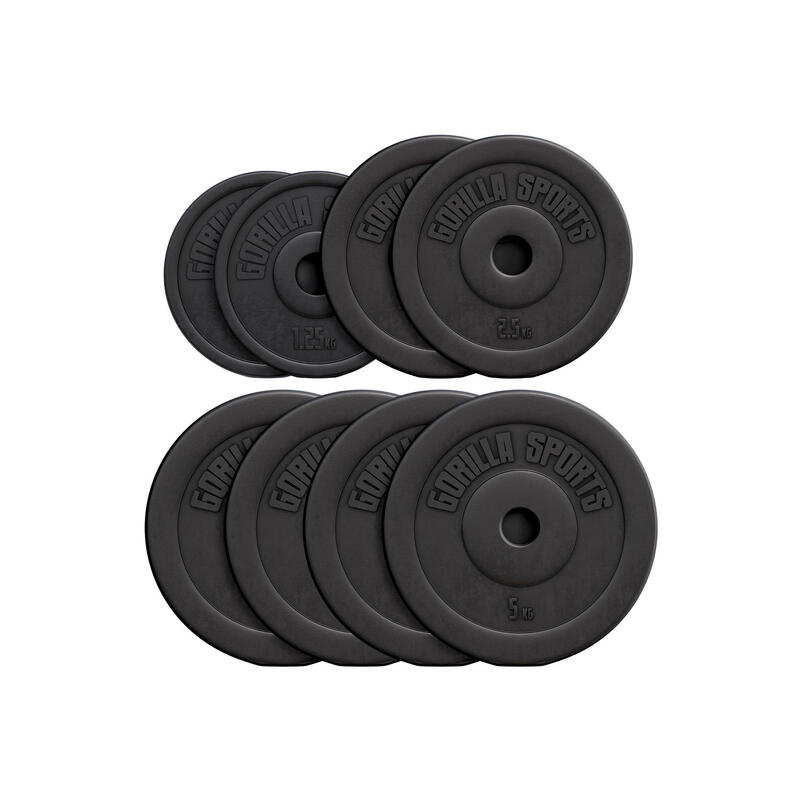Kit Discos Musculación Gorilla Sports Negro Vinilo 2x1,25 Kg  2x5Kg  4x5Kg