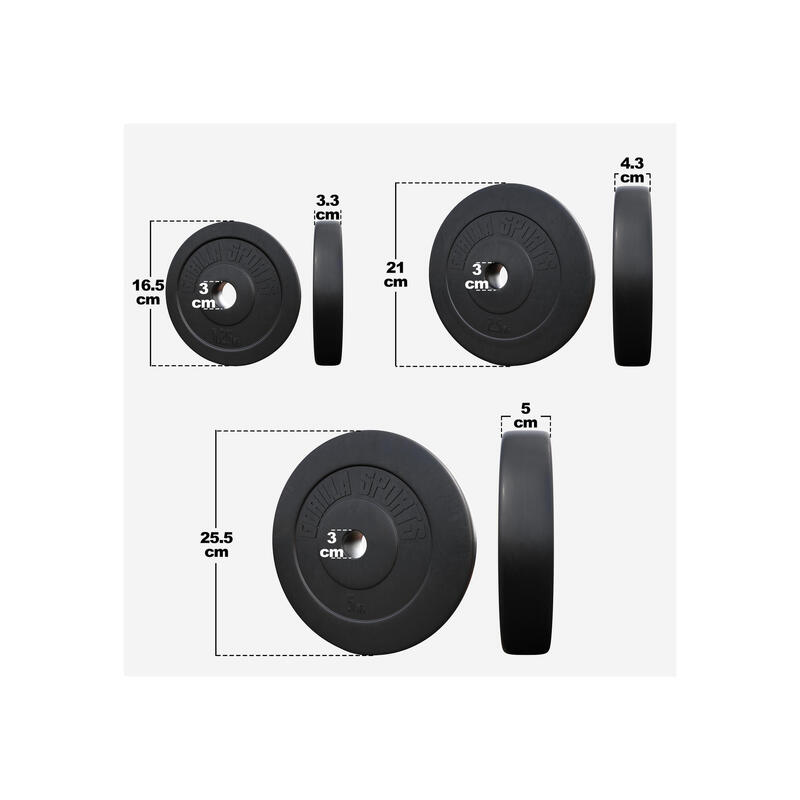 Kit Discos Musculación Gorilla Sports Negro Vinilo 2x1,25 Kg  2x5Kg  4x5Kg