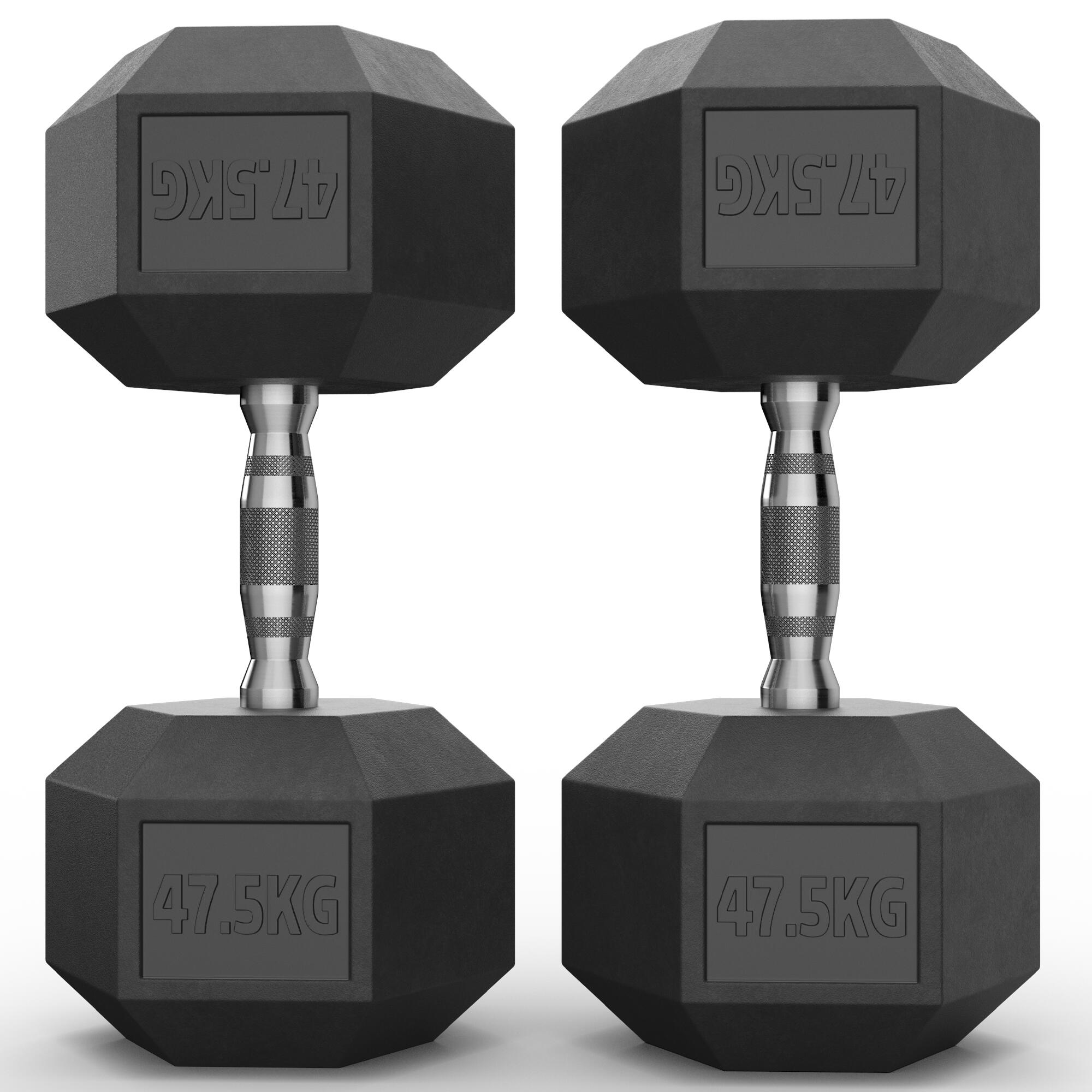 Hexagon Hantel Paar | 2 x 47.5kg | PVC Bezug | Langlebig | Geruchsarm 2/3