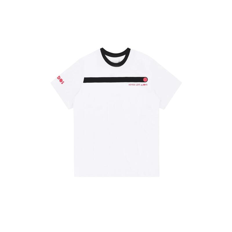 T-shirt Padel pour hommes - Never Left Alone print, blanc/noir