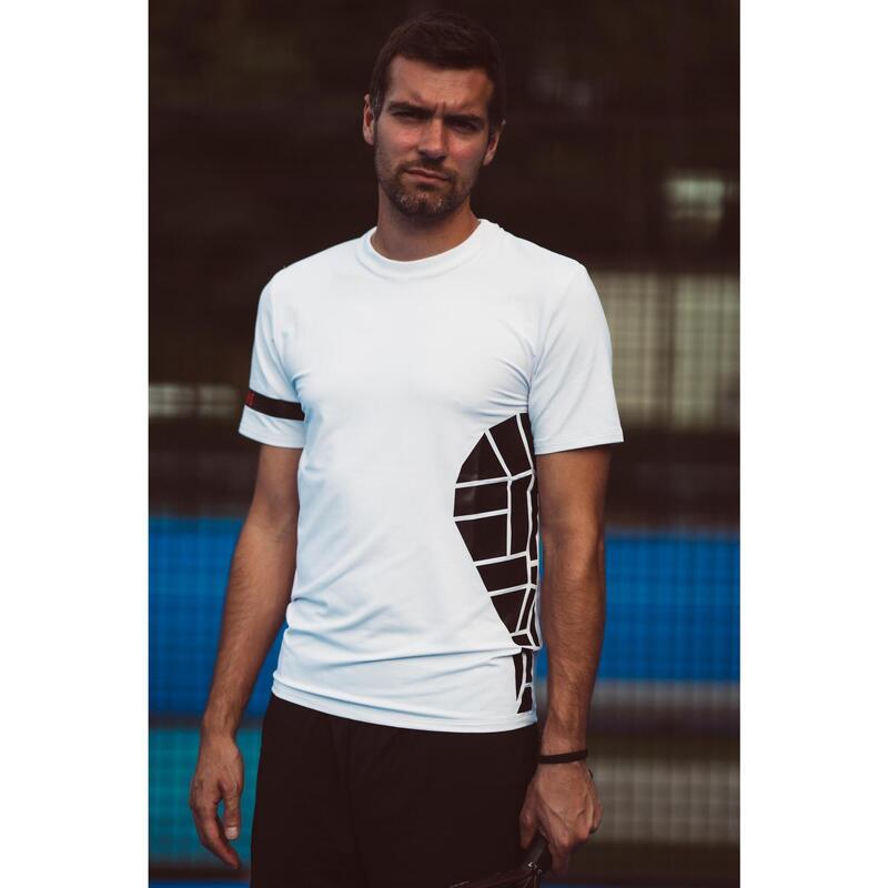 Shirt Padel Heren - Pala print linkerspeler, wit/zwart