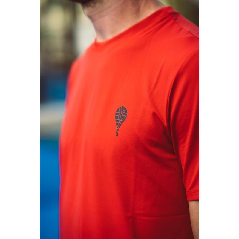 T-shirt Padel pour hommes - Raquette print, rouge/noir