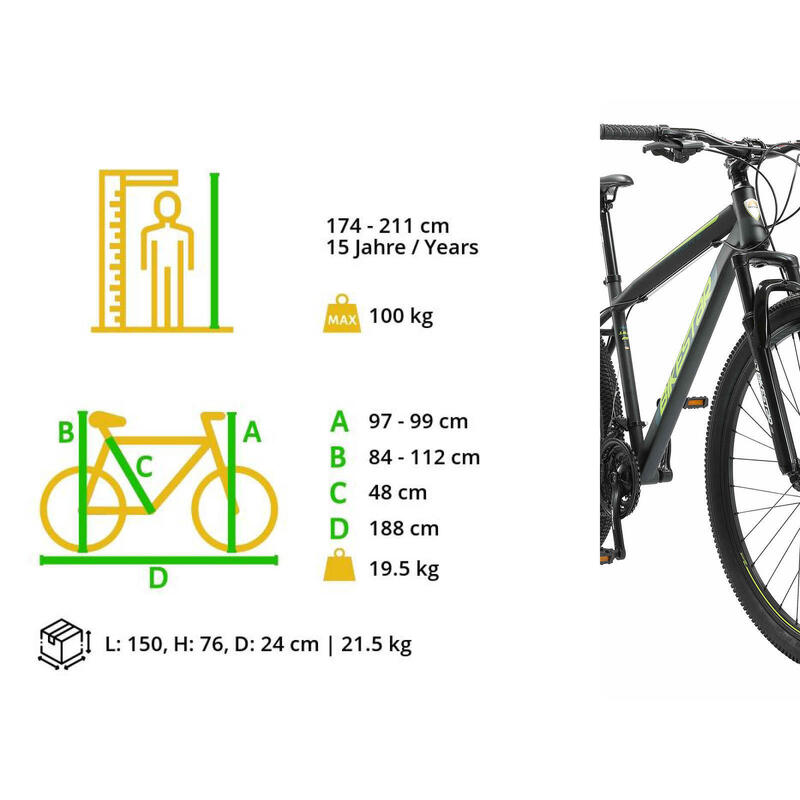 Bikestar Hardtail Steel MTB Medium 29 pouces 21 vitesses