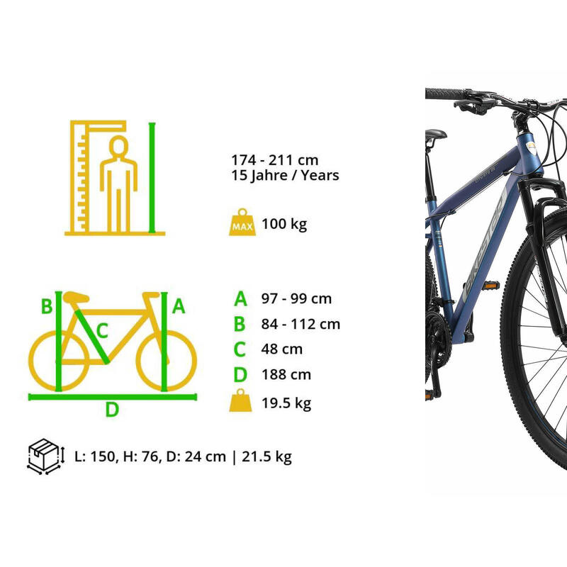 Bikestar Hardtail MTB Staal Medium 29 Inch 21 Speed Blauw