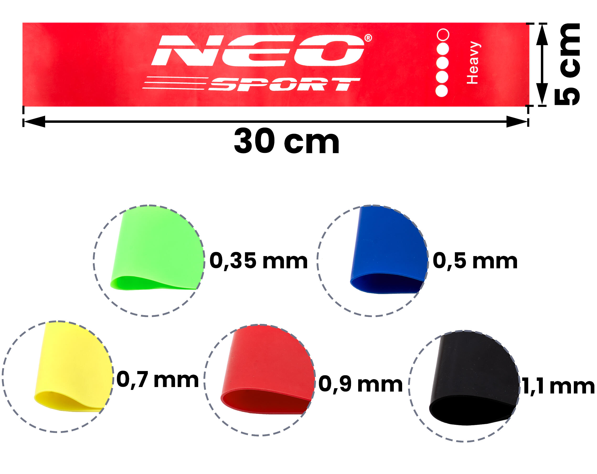 Guma taśma oporowa do ćwiczeń fitness 60x5cm zestaw 5 szt. Neo-Sport 7/7