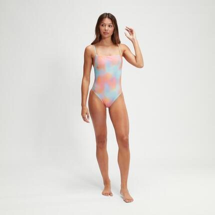 Maillot une pièce Speedo bretelles fines réglables bleu/orange UK 40