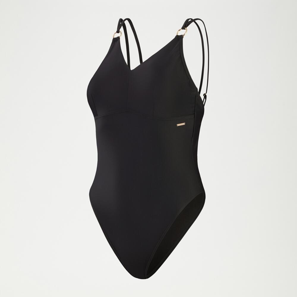 SPEEDO Damski modelujący kostium kąpielowy na ramiączkach, czarny, UK 42