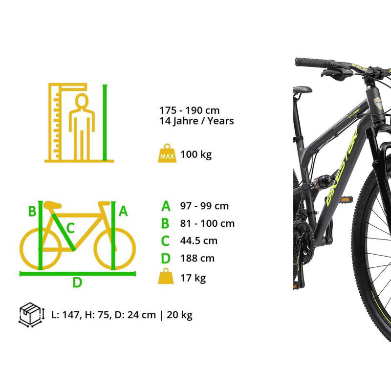 Bicicleta de montaña 29" aluminio BIKESTAR cross country negro