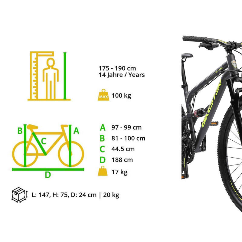 Bikestar Fully MTB Alu 29 Inch 21 Speed zwart/groen