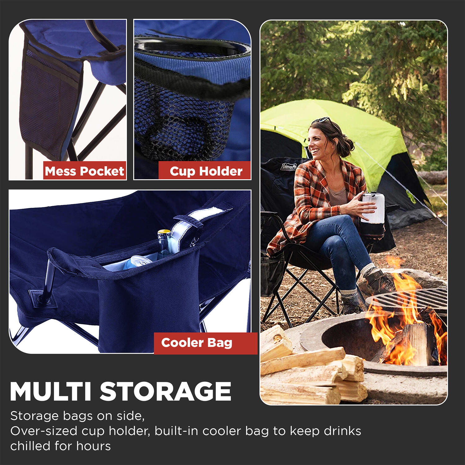 Coleman Broadband Quad Chair with Cooler, Lightweight Foldable and Portable Camping Chair (Blue)