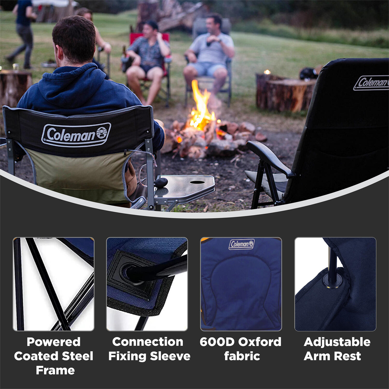 Coleman Broadband Quad Chair with Cooler, Lightweight Foldable and Portable Camping Chair (Blue)