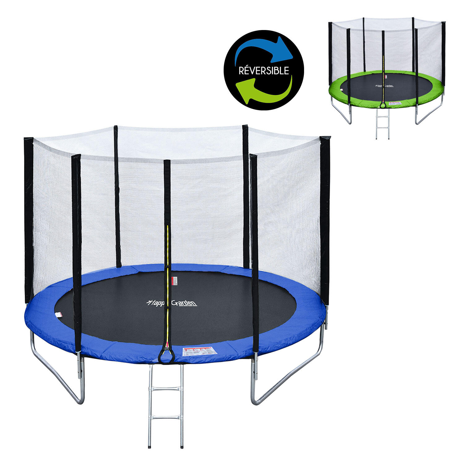 Trampoline 180cm réversible vert / bleu CAIRNS + échelle, bâche et kit d'ancrage 2/4