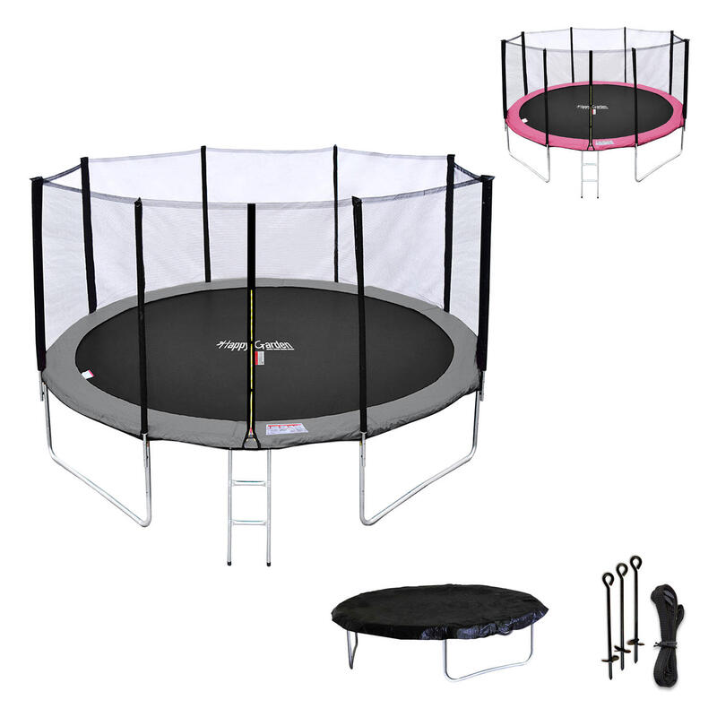 Trampoline 430cm réversible gris/rose MELBOURNE, échelle, bâche et kit d'ancrage