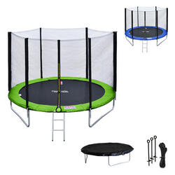 Trampoline 180cm réversible vert / bleu CAIRNS + échelle, bâche et kit d'ancrage