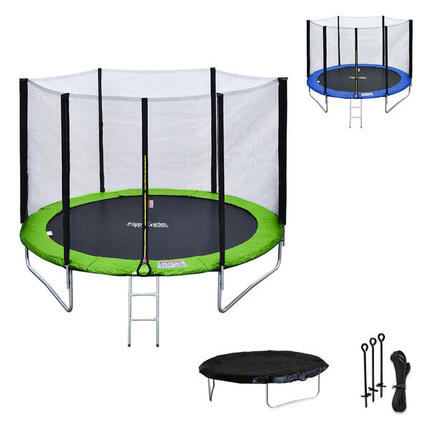 Trampoline 180cm réversible vert / bleu CAIRNS + échelle, bâche et kit d'ancrage