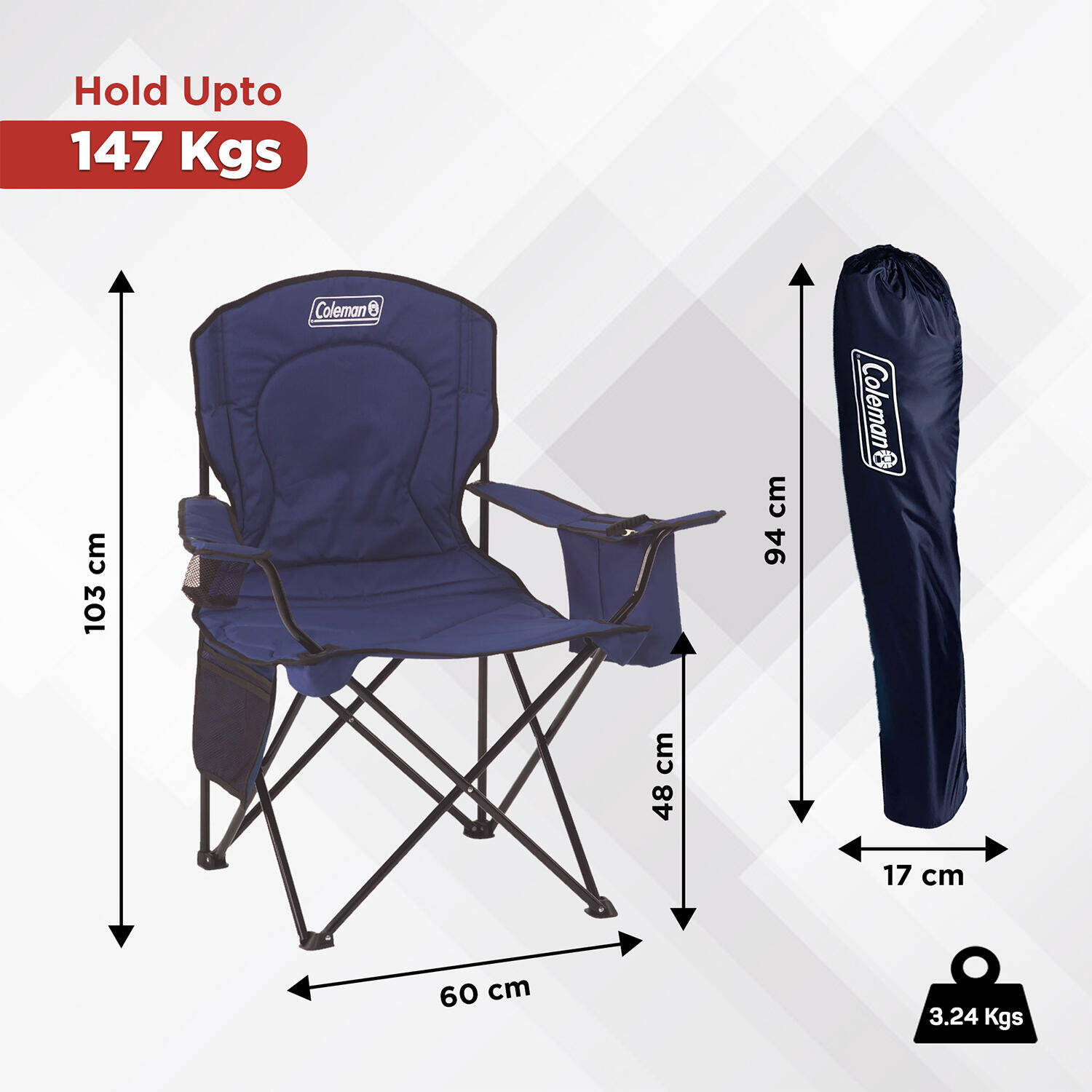 Coleman Broadband Quad Chair with Cooler, Lightweight Foldable and Portable Camping Chair (Blue) -  2