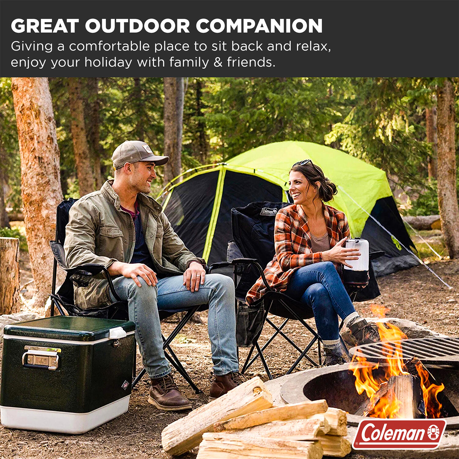 Coleman Broadband Quad Chair with Cooler, Lightweight Foldable and Portable Camping Chair (Blue)