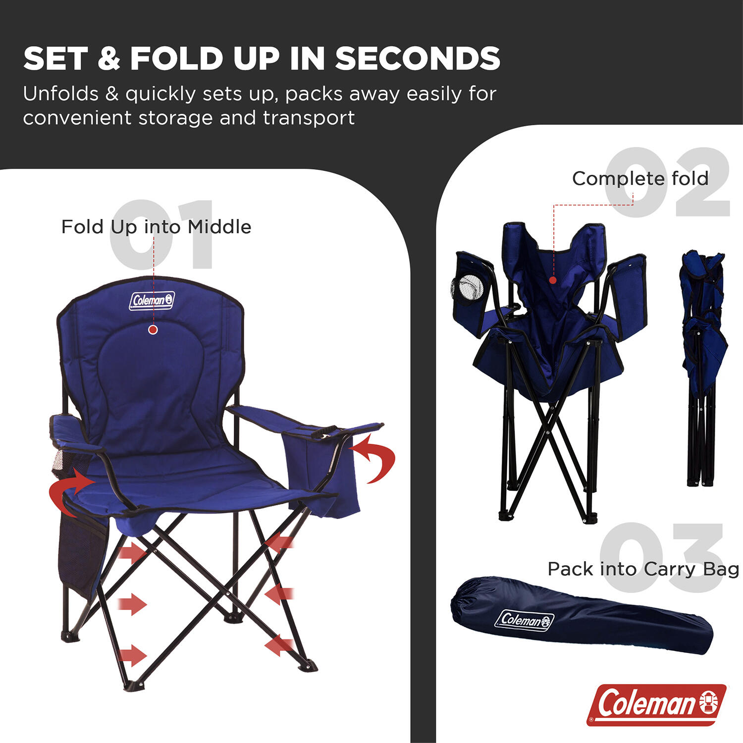 Coleman Broadband Quad Chair with Cooler, Lightweight Foldable and Portable Camping Chair (Blue)