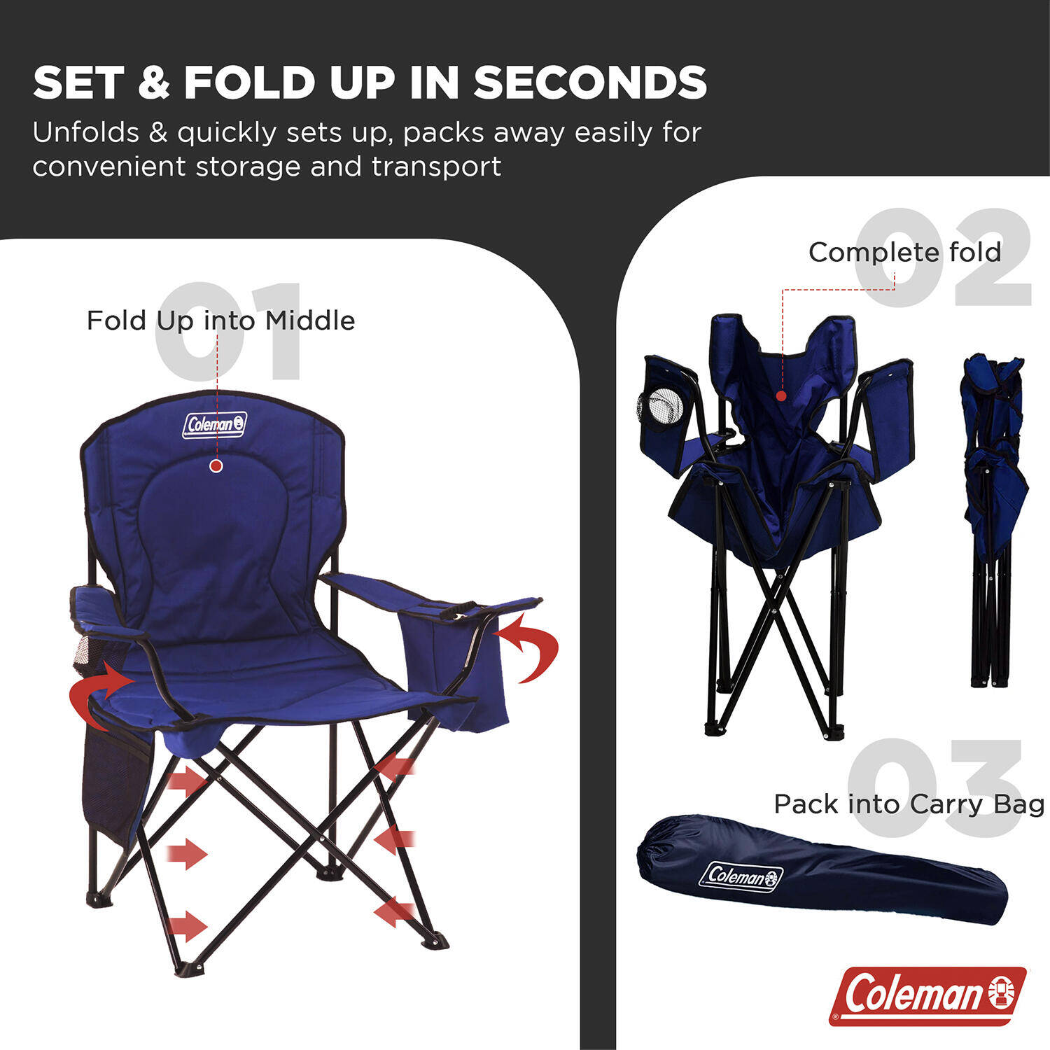 Coleman Broadband Quad Chair with Cooler, Lightweight Foldable and Portable Camping Chair (Blue) -  5