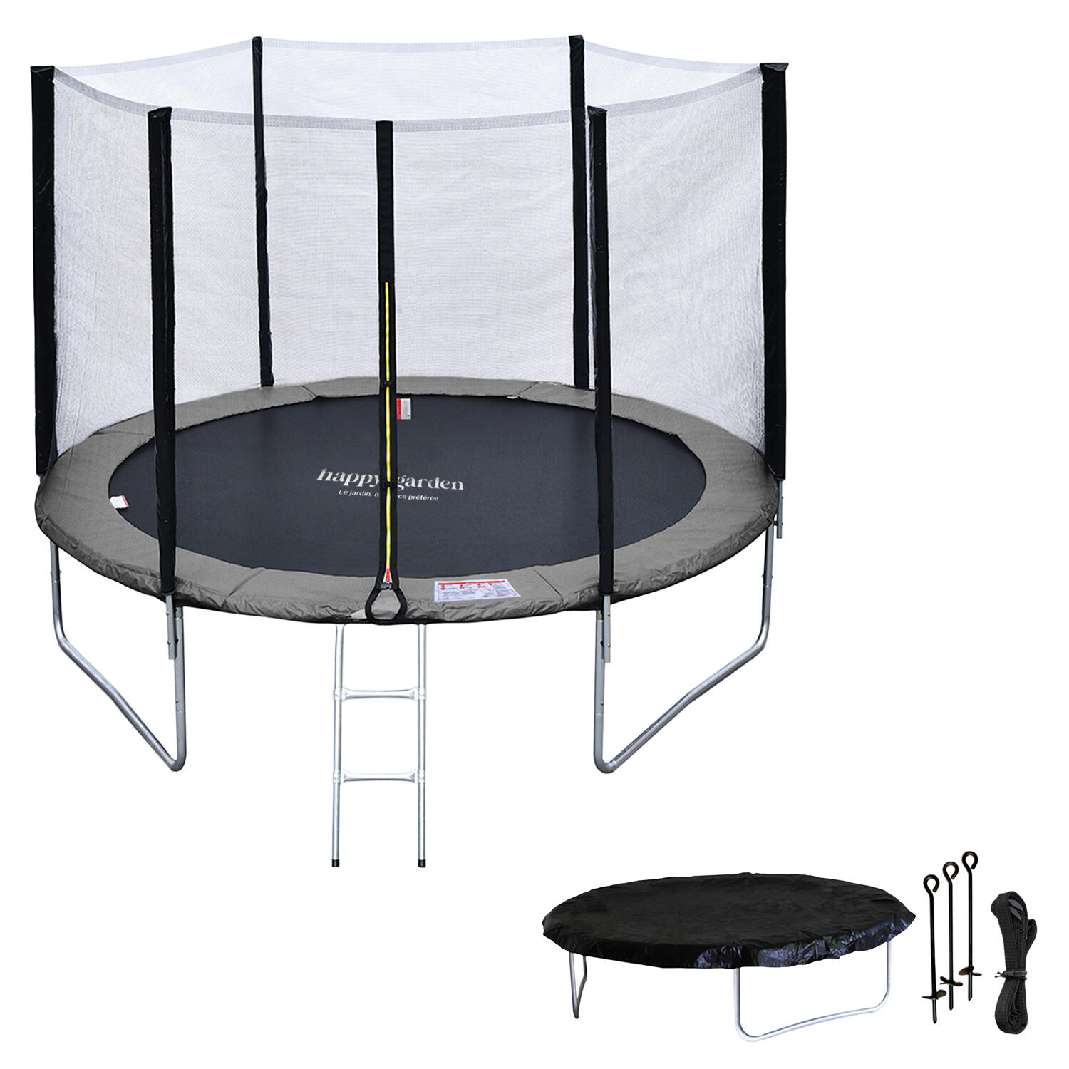 Trampoline 305cm réversible rose/gris ADELAÏDE + échelle, bâche et kit d'ancrage 2/7