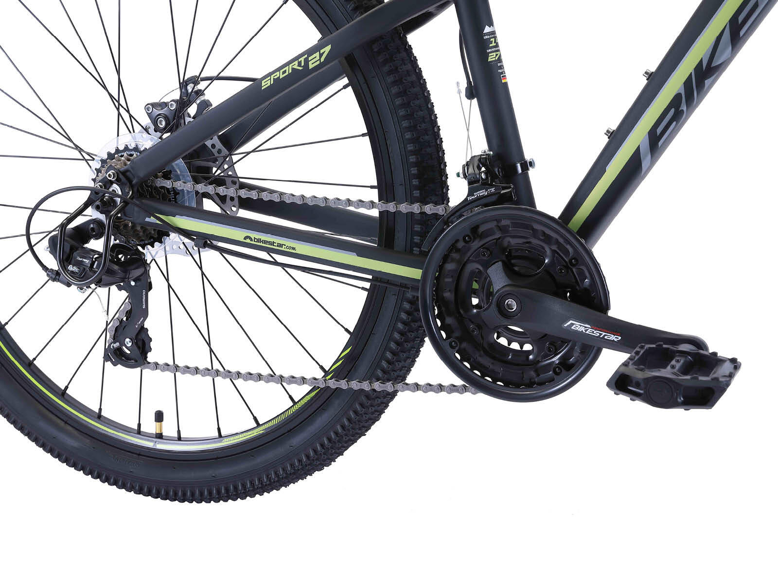Bikestar Hardtail MTB Alu Sport S 27.5 inch 21 speed Zwart/groen 5/6
