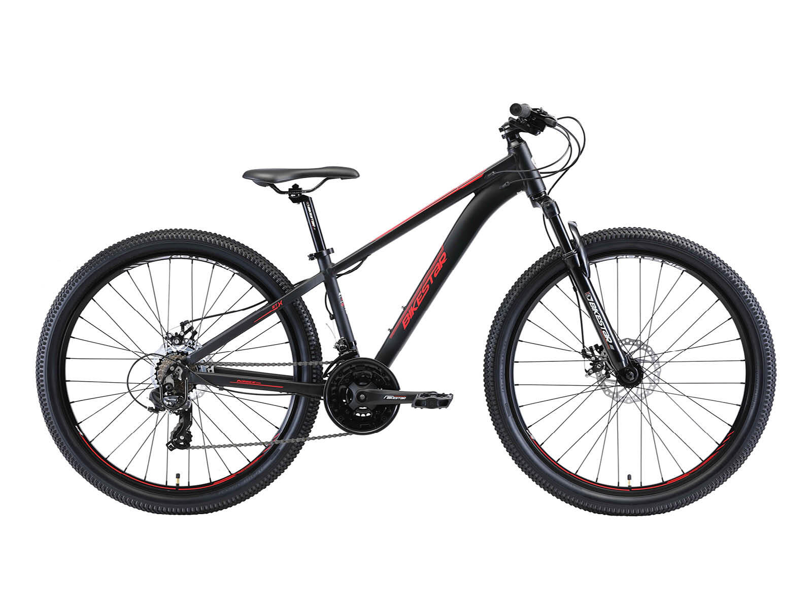 BIKESTAR Bikestar Hardtail MTB Alu Sport S 27.5 inch 21 speed Zwart/rood