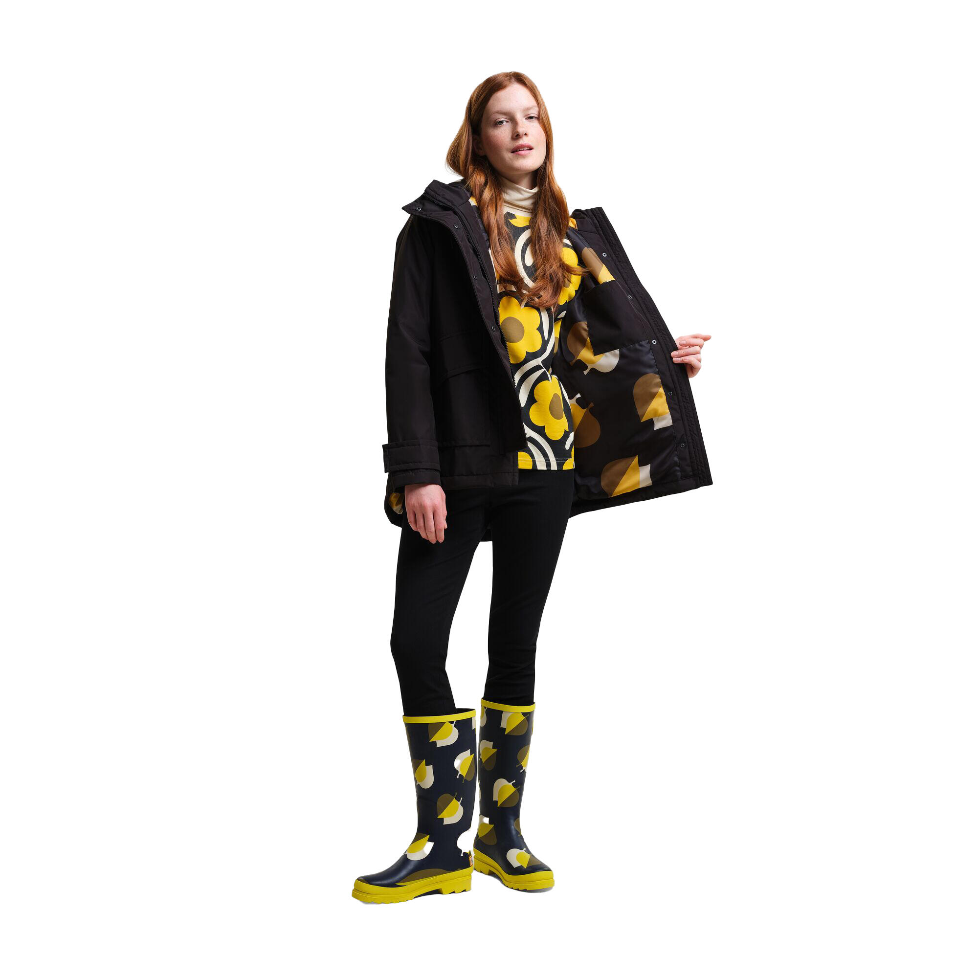 Womens/Ladies Orla Kiely Swing Shadow Elm Waterproof Jacket (Black/Yellow) 4/5