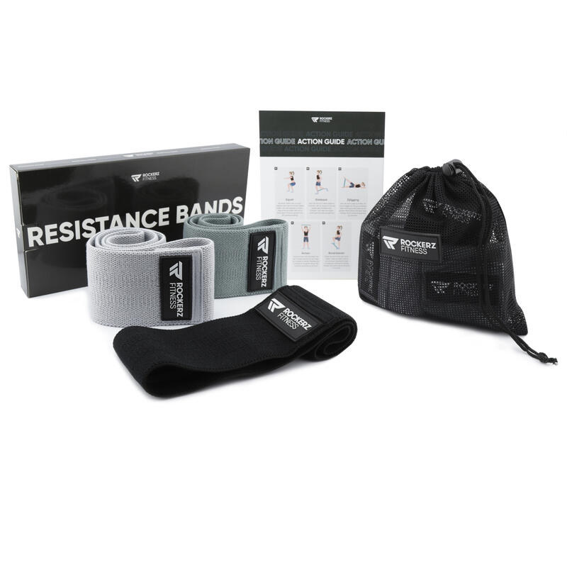 Weerstandsband -  Resistance band - Fitness elastiek - 3 Stuks - Zwart