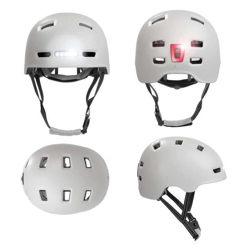 Casco de Bicicleta Skater Luz Delantera y Trasera | Blanco M(54-57cm)| EN1078