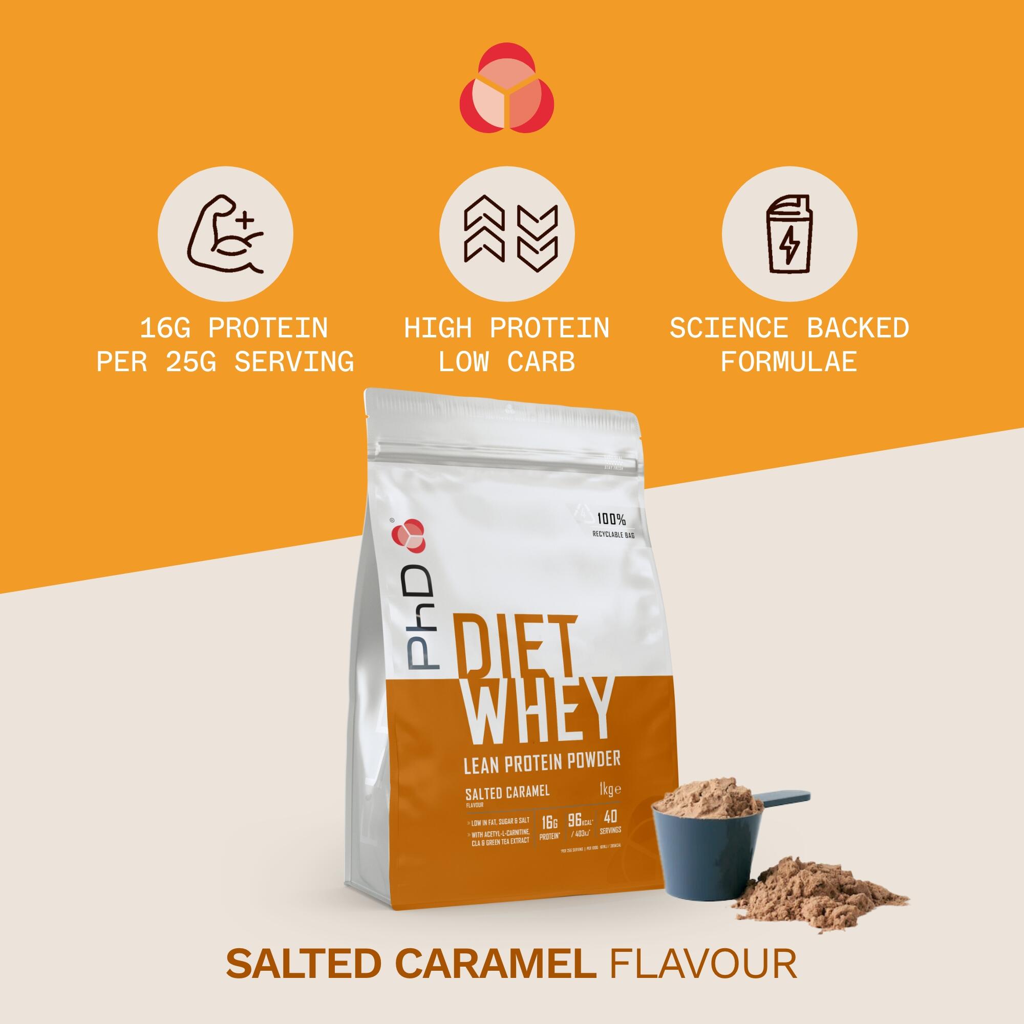 PhD Nutrition | Diet Whey Powder | Salted Caramel Flavour | 1kg 4/5