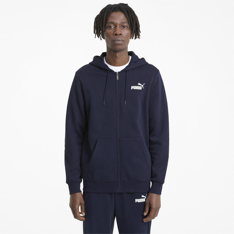 Essentials hoodie met logo en volledige ritssluiting heren PUMA Peacoat Blue