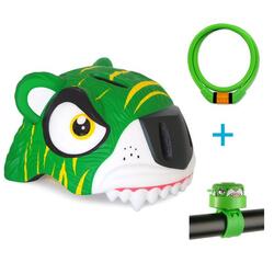 Crazy Safety Pack: casco de bicicleta para niños, candado y timbre| Tigre Verde