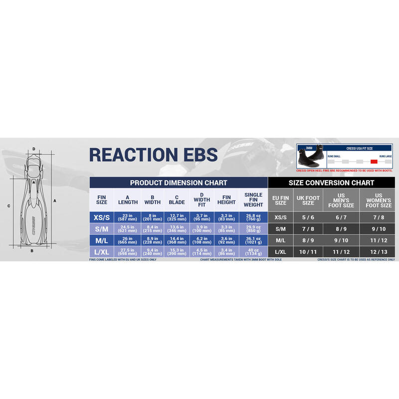 REACTION EBS Adult Scuba-Diving Fins - Black