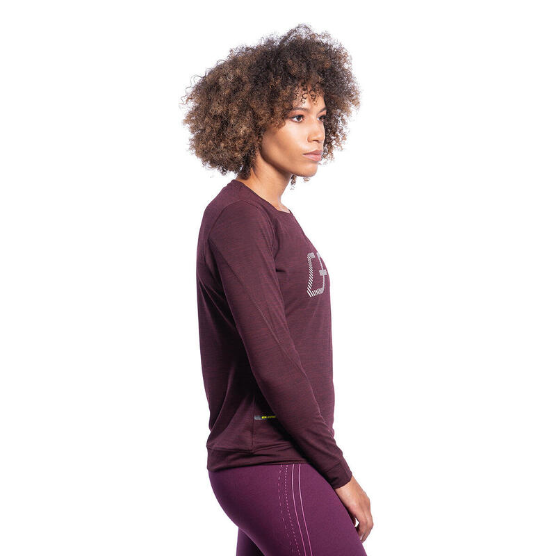 Women GA LOGO Long Sleeve Gym Running Sports T Shirt Tee - Purple grey