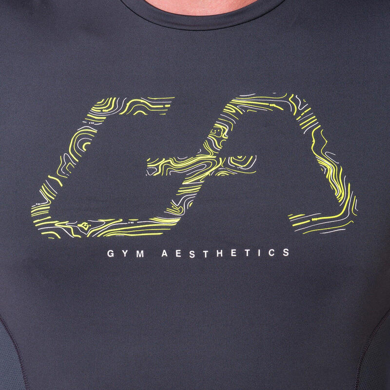 Men GA Logo Loose-Fit Gym Running Sports T Shirt Fitness Tee - GREY