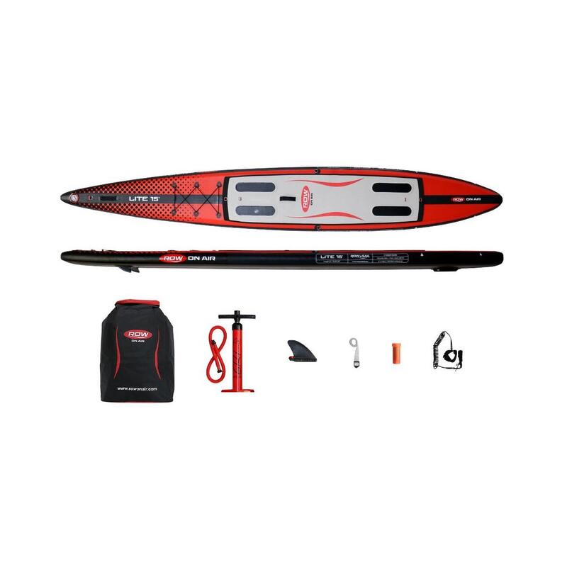 LITE 15' 充氣海岸划船平板賽艇板/站立板 - 黑色/紅色