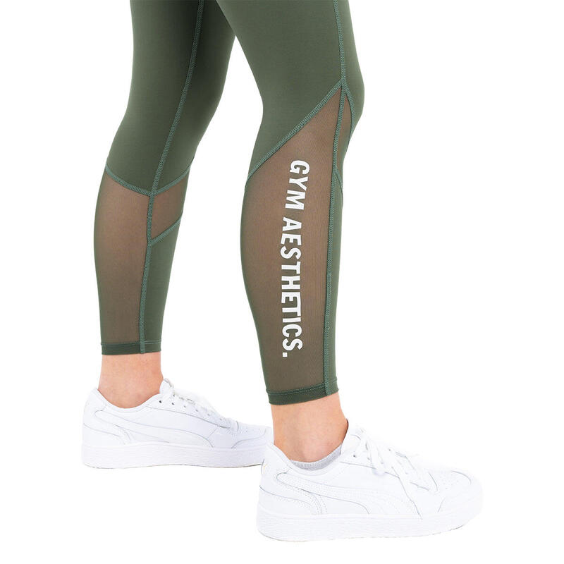 Women MultiPocket High-Waist Breathable Activewear Mesh Legging - OLIVE GREEN